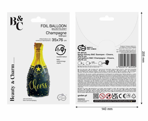 Balon foliowy B&C Szampan Cheers 35x76cm