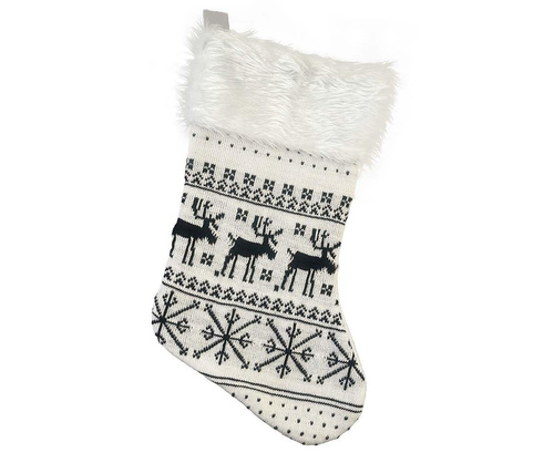 Skarpeta świąteczna biała w renifery 41x22cm