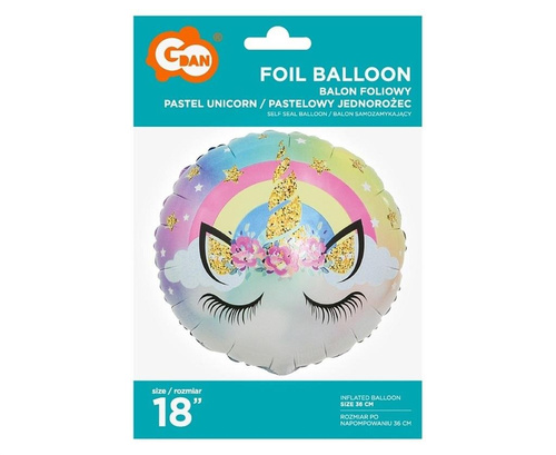 Balon foliowy pastelowy jednorożec 45cm