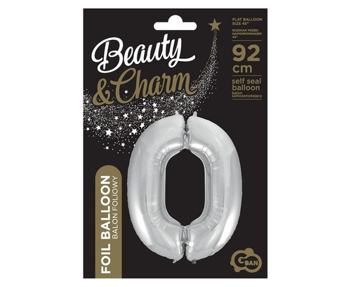 Balon foliowy cyfra 0 Beauty&Charm srebrna 92cm