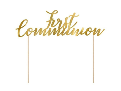 Topper na tort First Communion złoty 21cm