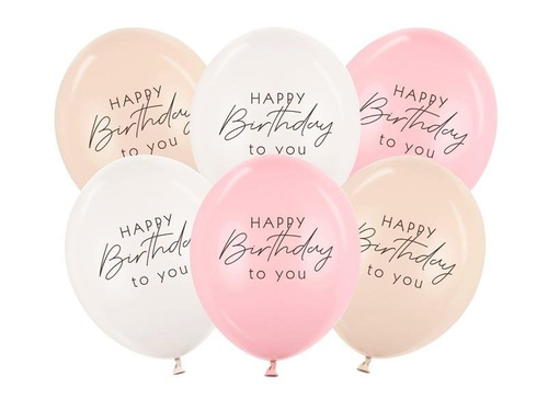 Balony Happy Birthday mix różowy 30cm 50szt