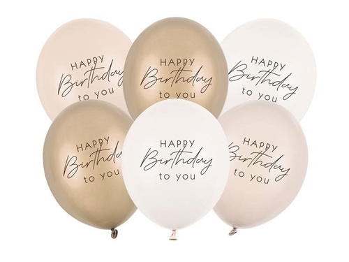 Balony Happy Birthday mix beżowy 30cm 50szt
