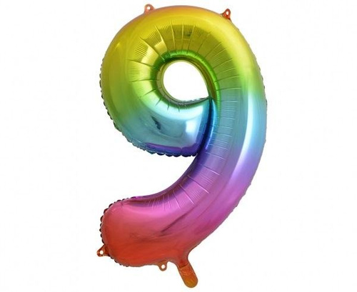 Balon foliowy B&C cyfra 9 tęczowa 85 cm