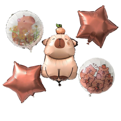 Balony foliowe matowe kapibara - gwiazdka 5szt
