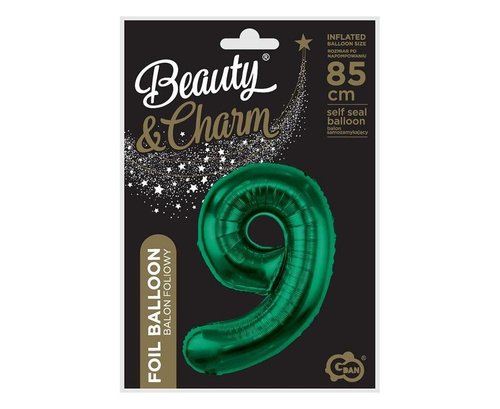 Balon foliowy B&C cyfra 9 zieleń butelkowa 85cm