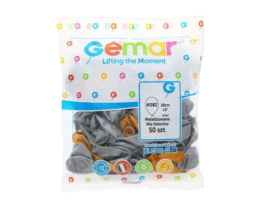 Balony GM90 metal złote i srebrne 50szt
