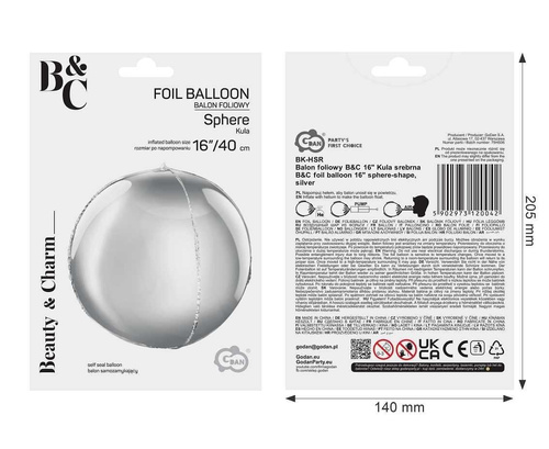 Balon foliowy B&C Kula srebrna 40cm