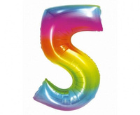 Balon foliowy cyfra 5 tęczowa Smart 76cm