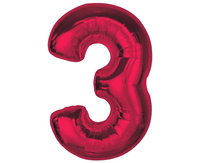 Balon foliowy cyfra 3 czerwona Smart 92cm